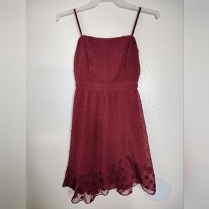 Emerald Sundae Burgundy Glitter Polka Dots Mini Dress with Spaghetti Straps Sz S